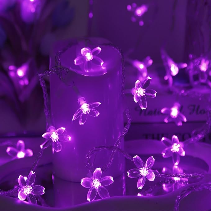 Cute Flower String Lights, USB & Battery Lighted Decorative Fairy Cherry Blossom Indoor Bedroom Tree Branches Hanging, Novelty Floral Lamp for Christmas Easter Wedding Party Birthday Decor (Purple)