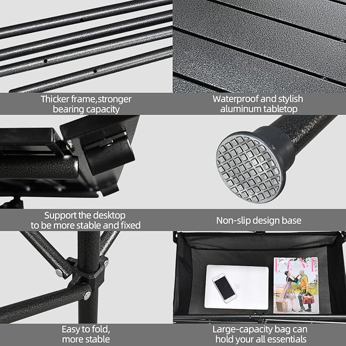 Lightweight Aluminum Folding Camping Table (47” x 21.65” x 26.7”), Portable Roll-Up Design for Outdoor, Camping, Beach, BBQ, Patio, and Picnic, Durable & Waterproof with Carrying Bag