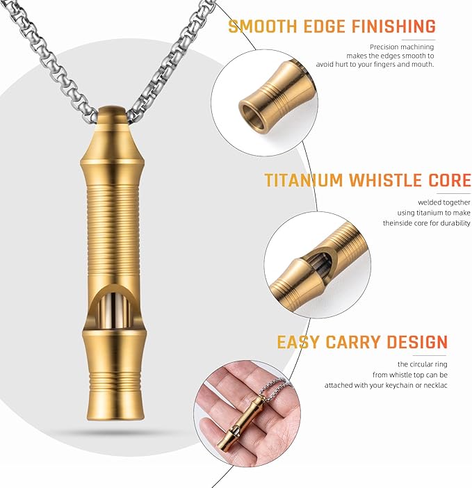 TISUR Titanium Emergency Whistle,EDC Safety Whistles Necklace Loud up to 120db,Survival Whistles for Survival,Hiking,Camping,Pets Training