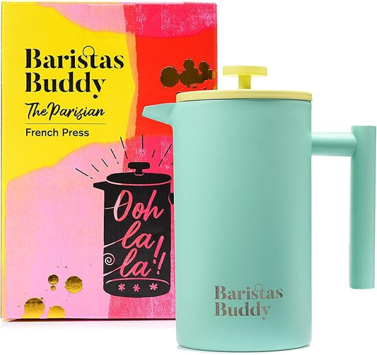 French Press Coffee Maker - Insulated, Stainless Steel Manual Coffee Makers For Home, Office Or Camping - Large 34oz Capacity For 4 Cups