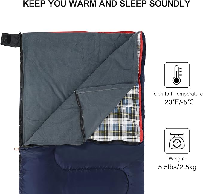 REDCAMP Cotton Flannel Sleeping Bag for Camping Backpacking, Adults Cold Weather Envelope Sleeping Bags with 2/3/4/6lbs Filling