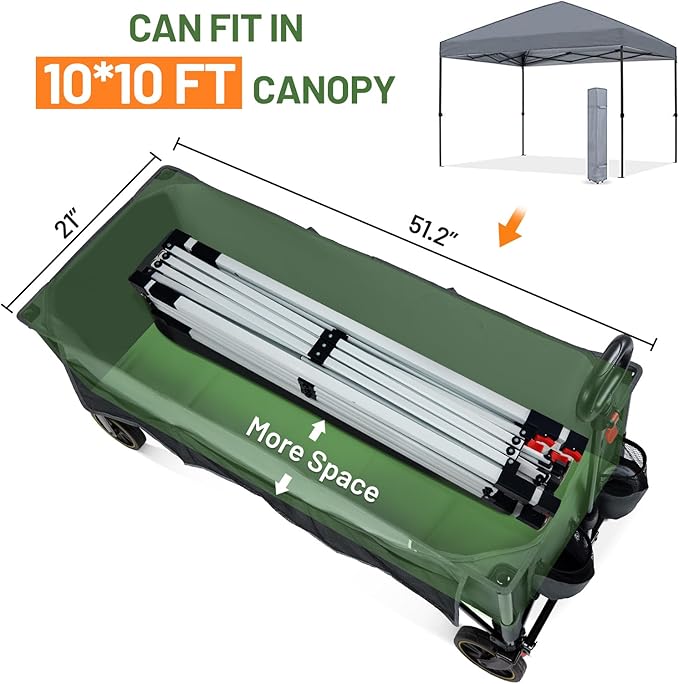 TIMBER RIDGE 51.2'' Extended Collapsible Wagon Cart with Brakes and Cargo Net, 350LBS Heavy Duty Foldable Utility Wagon with Adjustable Handle, 400L Capacity Portable Cart for Camping Sports Shopping