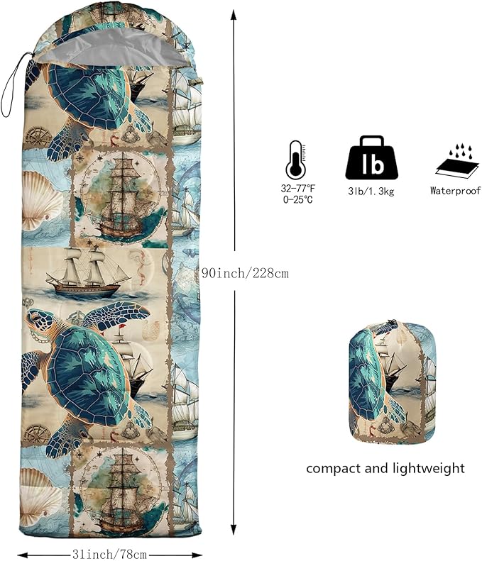 Sleeping Bags for Adults and Kids，3D Printing Camping Sleeping Bag for Girls Boys Lightweight Waterproof Cold/Warm 3-Season，Outdoor Travel with Compression Bags