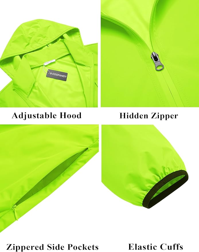 COOFANDY Men's Packable Rain Jacket Lightweight Waterproof Raincoat with Hood Travel Hiking Golf Windbreaker