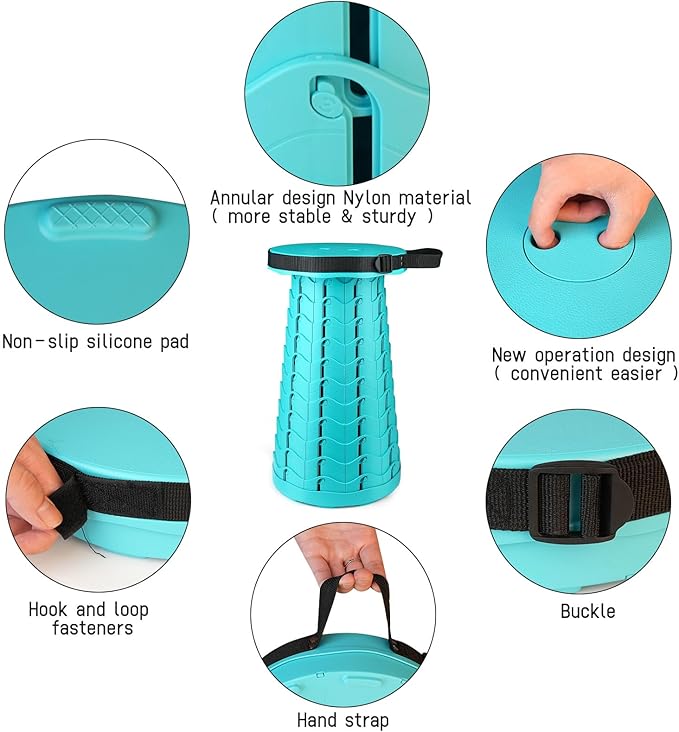 FoldingStool Colorful Stool Body Portable Collapsible Stool Seat Max Load Capacity 397lbs, Telescopic Folding Stools Retractable Stools for Adult Camping Hiking Travel Outdoor BBQ