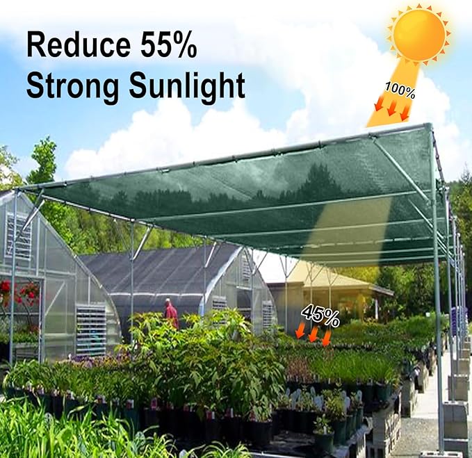 LOVE STORY 10x20FT 55% Green Shade Cloth Sun Shade Net UV Resistant Mesh Tarp Plant Cover Sunblock Net for Garden,Greenhouse,Vegetables,Flowers