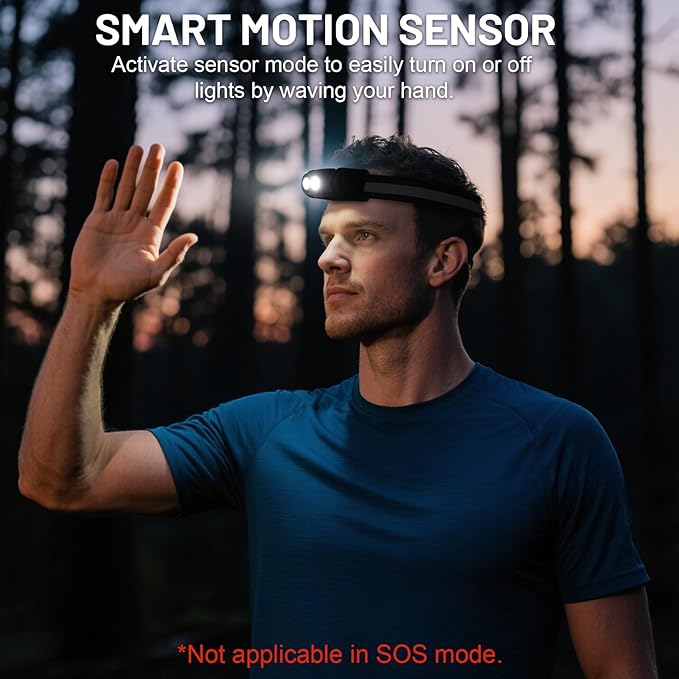 High Lumens Rechargeable Magnetic Headlamp for Camping, Hiking, Caving, Fishing, Motion Sensor Waterproof Impact-Resistant Bright Head Light with 4 Light Modes, Adjustable Headstrap (2 Pack)