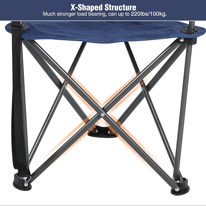 REDCAMP 2 Pack Tripod Chairs for Adults, Folding Lightweight Portable Golf Chairs for Spectators, Compact 3 Legged Tripod Stools Seat with Backrest for Camping Fishing Hunting, Blue