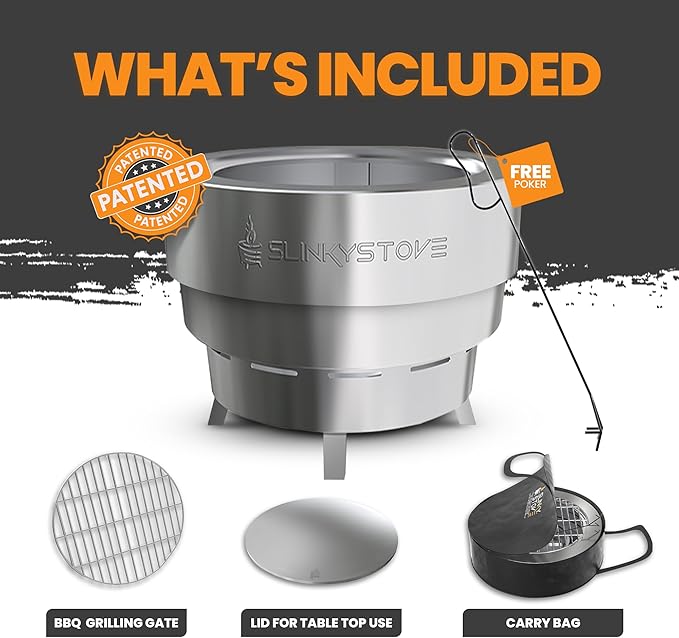 Smokeless Fire Pit for Outdoor Wood-Burning – Portable, Compact & Foldable Design for Camping, Bonfires, Tiny Cabin, Ventless Burn, Solo Pits, and Backyard Use – Stainless Steel, 17-Inch Slinky Stove