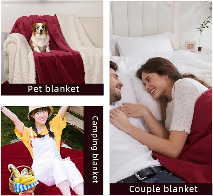 Waterproof King Size Blankets for Bed 80'' x 90'', 3 Layer Lightweight and Stain Resistant Blankets Waterproof Sherpa Bed Cover Spill-Proof Dog Splash Throw for Couch, Sofa Protect, Camping(Red)