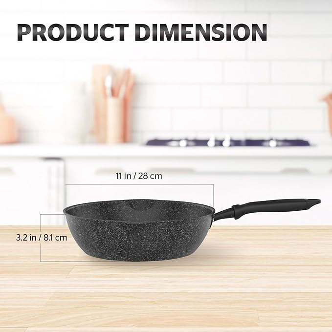 Sunhouse – 11 Inch / 20 cm Non-Stick Deep Frying Pan with Double Pour Spouts, 5-Layer Whitford Non-Stick Coating, PFOA-FREE, Stay-Cool Handle, Induction Compatible with All Cooktops