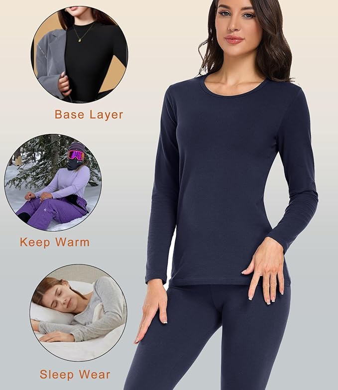 wirarpa Women's Cotton Thermal Underwear Set Long Johns Base Layer Pajama Set for Women Fall Top Bottom