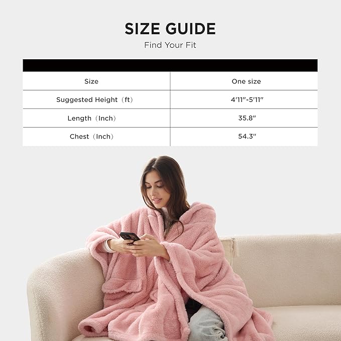 Bedsure Blanket Poncho for Women, Hooded Wearable Fleece Blanket for Adult, Winter Poncho Shawl Wrap Cape as Gifts for Mom