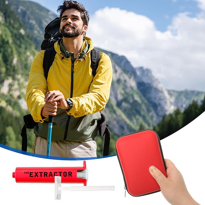 Snake Bite Kit Sting Kit Venom Extractor Suction Pump Emergency Sting Bite Kit First Aid Supplies for Backpacking Camping and Hiking (Red)