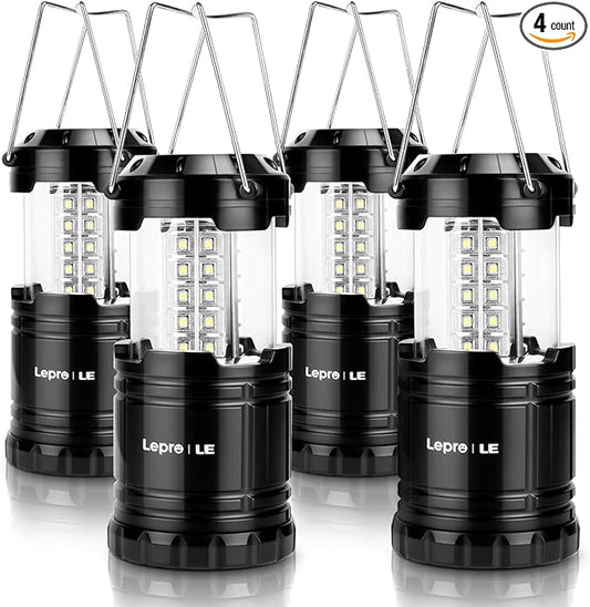 Lepro LED Camping Lanterns Battery Powered, Collapsible, IPX4 Water Resistant, Outdoor Portable Lights for Emergency, Hurricane, Storms and Outages