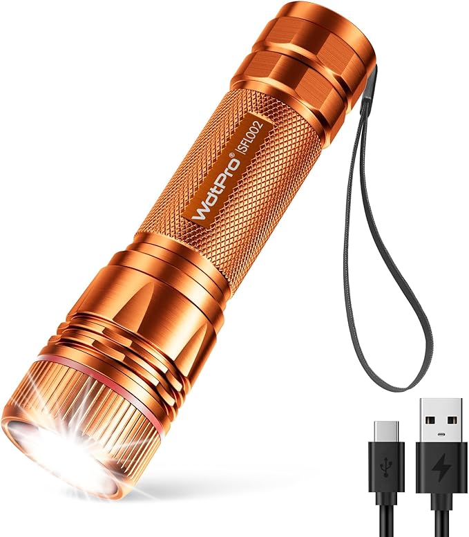 WdtPro Rechargeable Flashlights High Lumens, 1 Pack Super Bright LED Small Tactical EDC Flashlight with 10H Runtime, Portable Flash Light for Camping,Home,Emergency Essentials Orange Battery Included