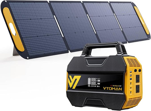 VTOMAN FlashSpeed 300 Portable Power Station with 200W Solar Panel, 300W/230Wh LiFePO4 Battery Solar Generator, PD 100W Type-C, 3000 Cycles, 6 Outlets for Camping, Home Backup, Off-grid