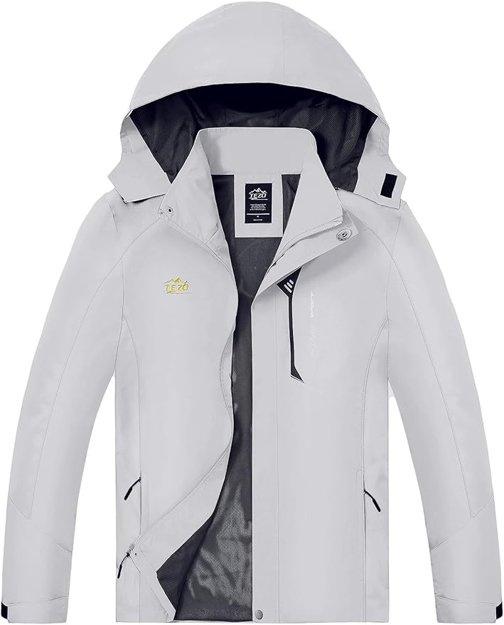 TEZO Mens Rain Jacket Waterproof with Hooded Hiking Coat Lightweight Windbreaker
