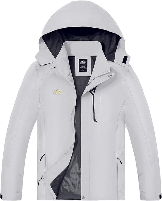TEZO Mens Rain Jacket Waterproof with Hooded Hiking Coat Lightweight Windbreaker
