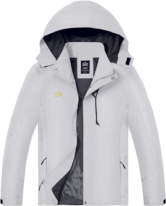TEZO Mens Rain Jacket Waterproof with Hooded Hiking Coat Lightweight Windbreaker