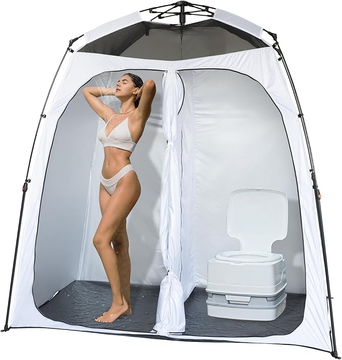 EighteenTek Shower Tent Camping, 2-Room Portable Changing Room, Outdoor Shower Enclosure, Pop Up Privacy Tent Shelter with Floor & Doors, Waterproof & Lightweight, Camping Toilet Bathroom