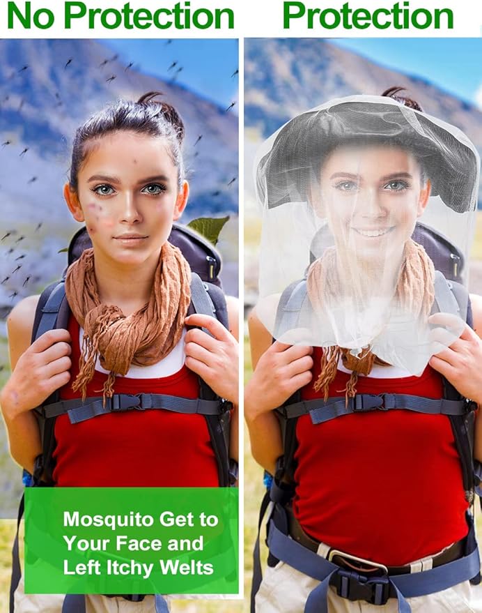 Wohohoho Mosquito Head Net Mesh with Drawstring, Bug Face Netting for Hats, Mesh Face Shield for Men & Women