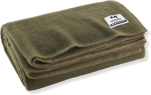 M MCGUIRE GEAR Heavy Duty Wool Military Camping, Survival, and First Aid Blanket, Mil-Spec Fire Retardant 64" x 90" (OD Green)