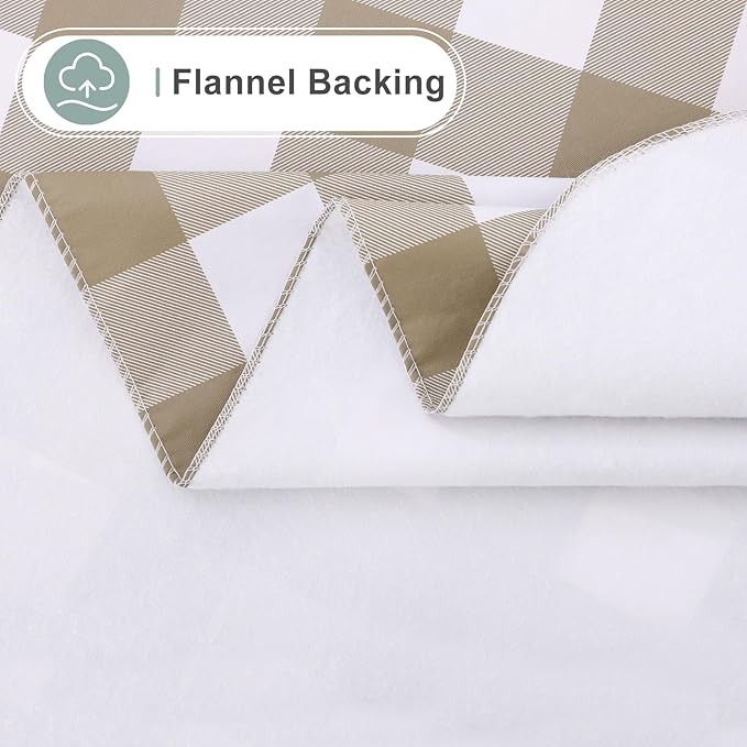 misaya Rectangle Waterproof Vinyl Table Cloth, Buffalo Flannel Backed Tablecloth, Wipeable Plastic Table Cover for Dinner, Kitchen, Outdoor (52" x 70", Khaki and White)