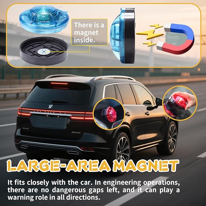 Tumecos Emergency Flare Alert Warning Signal Caution Light LED Beacon Pro with Magnetic Base for Vehicle (Yellow 4)