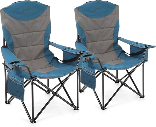 ARROWHEAD OUTDOOR 2-Pack Oversized XXL Portable Folding Camp Chair w/Glass & Cup Holders, Armrest Cooler, Heavy Duty Carry Bag, 600 lbs Weight Capacity