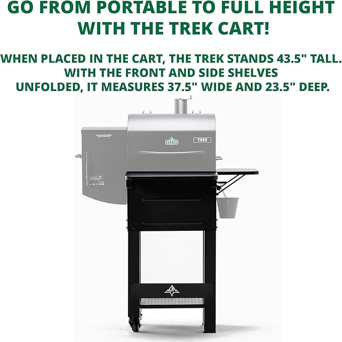 Authentic Green Mountain Grills GMG Rolling Cart for Trek & 2.0 Portable Pellet Grill - Easy Mobility & Storage Solution - Powdercoated Black