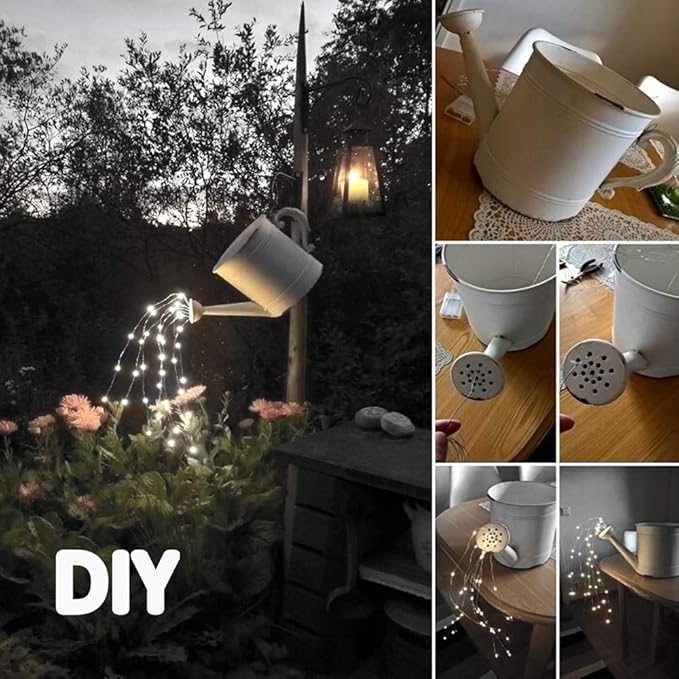 Solar Fairy Lights Outdoor White, Multi Strand 180 LEDs Watering Can String Light, Waterproof Solar Powered Waterfall Lights, Cool White Firefly Bunch Lights