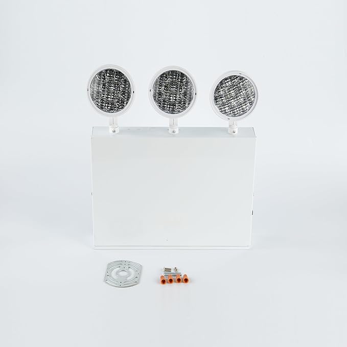 New York City Approved Emergency Light, Emergency Lights with Battery Backup, White Steel Housing, AC 120/277V, Three Heads