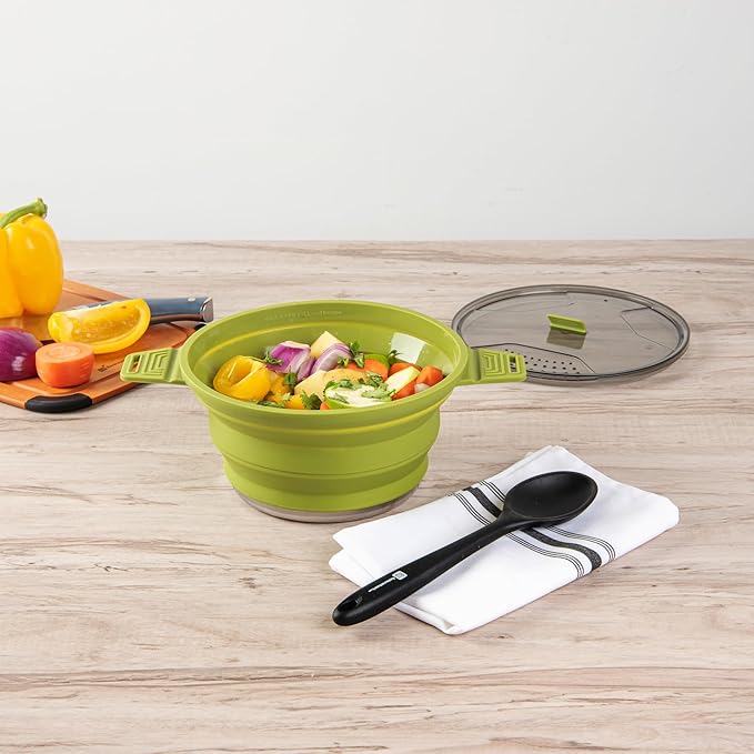 Restaurantware-Hi Tek 2.5 Liter Collapsible Camping Pot, 20 Portable Cook Pots - With Lid, Stainless Steel Bottom, Silicone Camping Cookware, For Travel Or Outdoor Hiking- Restaurantware