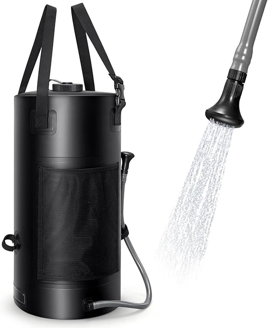 Solar Shower Bag, 5 Gal/3 Gal Solar Heating Camping Shower Bag, On-Off Switchable Shower Head, Portable Shower with Thick Tarpaulin for Camping, Surfing, Outdoor Traveling, No Tear & Leak