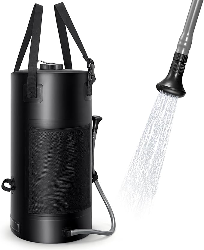 Solar Shower Bag, 5 Gal/3 Gal Solar Heating Camping Shower Bag, On-Off Switchable Shower Head, Portable Shower with Thick Tarpaulin for Camping, Surfing, Outdoor Traveling, No Tear & Leak
