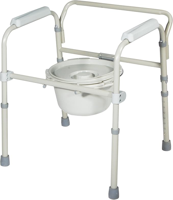 HEALTHLINE Bedside Commode for Seniors - Folding Commode Chair for Toilet with Arms - 3 in 1 Commode Chair Over Toilet Seat with Lid, Splash Guard & Arms