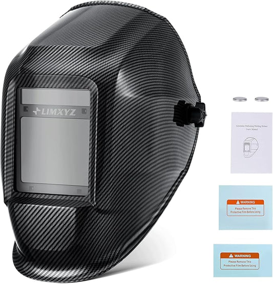 Welding Helmet Auto Darkening,Large Viewing Carbon Fiber Decals 3.94 * 3.15" True Color Welding Hood with 4 Arc Sensors Solar Powered,Wide Shade 5-9/9-13 for TIG, MIG, MAG