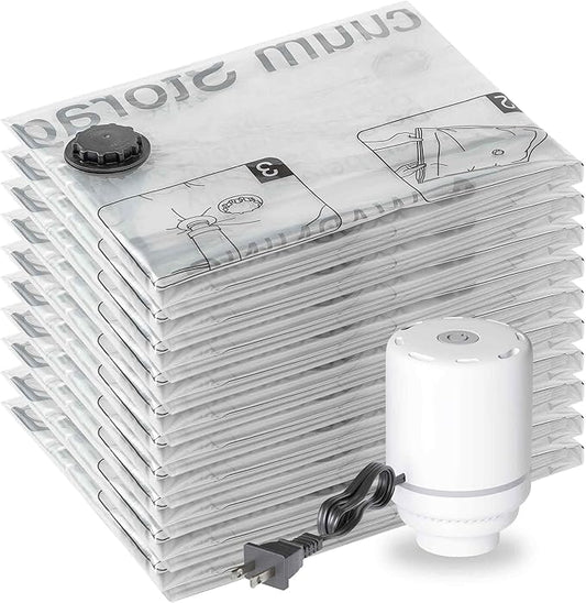 SUOCO 10 Small Vacuum Storage Bags with Electric Pump, Travel Clothes Space Saver Bags, Compression Airtight Seal Bags for Clothing, Pillows, Comforters, Blankets