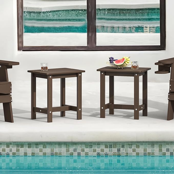 LUE BONA Outdoor Side Table Set of 2, HDPS Small Outdoor Table, Adirondack Side Table, Outdoor End Table for Patio, Deck, Pool, Weather Resistant/Easy Maintenance/Indoor or Outdoor Use, Dark Brown