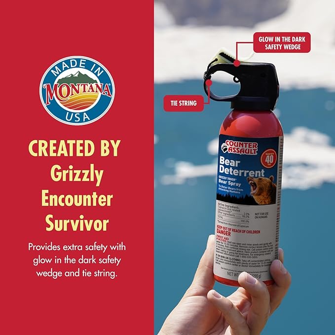 Counter Assault Bear Spray - Bears, Mountain Lions, Coyotes - Long-Range 40ft Distance - Pepper Spray Safety Gear for Hiking & Camping Protection - 2% Capsaicin - 10.2 oz