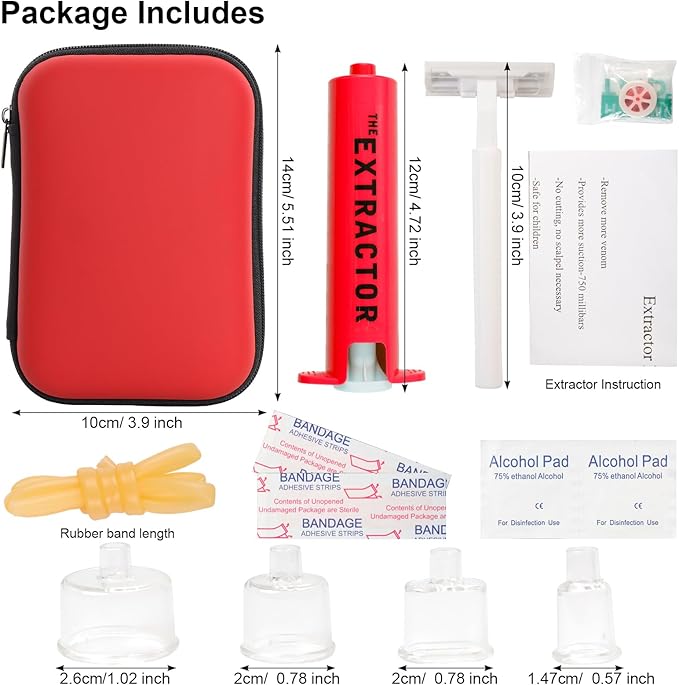 Snake Bite Kit Sting Kit Venom Extractor Suction Pump Emergency Sting Bite Kit First Aid Supplies for Backpacking Camping and Hiking (Red)
