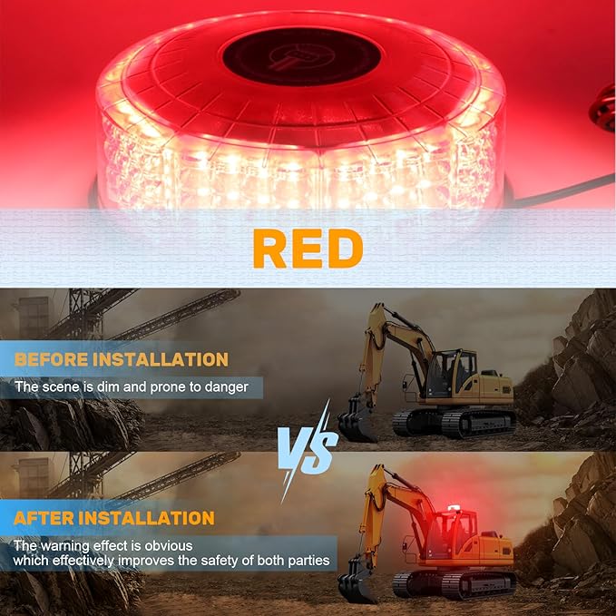 Red Beacon Light, 7" LED Rotating Beacon Red Flashing Safety Warning Lights Magnetic Beacon Emergency Strobe Lights for Trucks Trailer Tractor Forklift Golf Carts Construction Vehicles