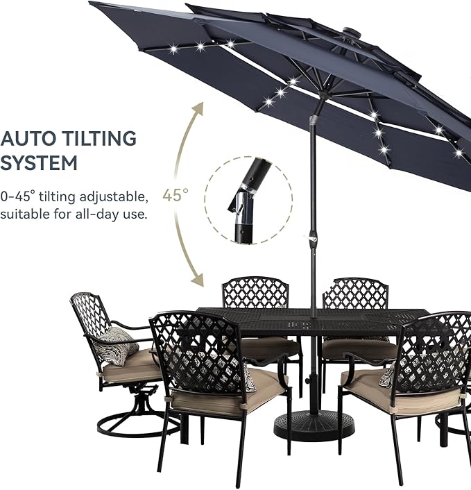 GREEN PARTY 10ft Outdoor Patio Umbrella, Auto-Tilt Market Table Umbrellas with Crank, 8 Sturdy Ribs & 1.5" Pole UV Protection for Garden Deck Backyard Pool