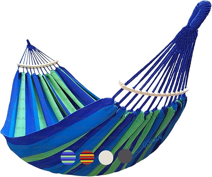 Double Hammock 2 Person Extra Large 220x160cm Total Length 330cm Load 500lb Canvas Cotton Hammock for Patio Porch Garden Backyard Lounging Outdoor and Indoor with Removable Spreader bar