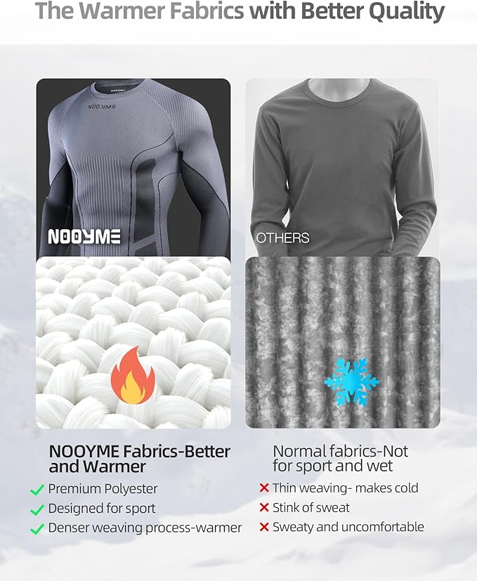 NOOYME Thermal Underwear Long Johns for Men - Long Underwear Base Layer for Cold Weather