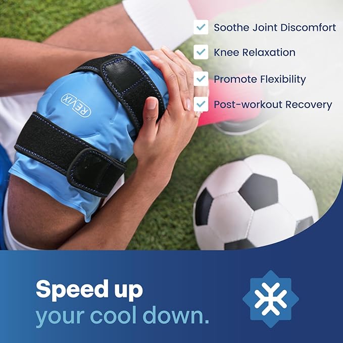REVIX ice Wraps for Knee Discomfort, Gel Ice Packs Reusable with Cold Compression, Knee Cold Pack to Relax Sore Muscles and Joints, Plush Cover and Hands-Free Application, A Set of Two