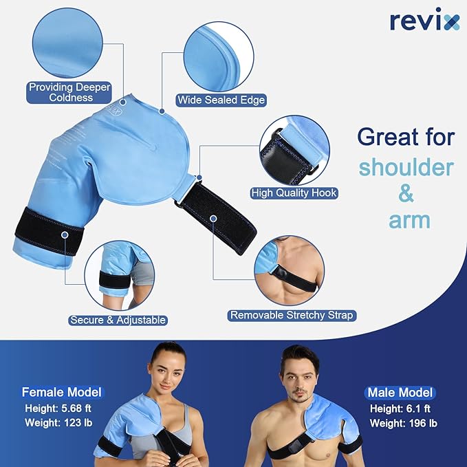 REVIX XL Shoulder Ice Pack for Rotator Cuff Reusable Gel Cold Wrap for Shoulders Injuries and Surgery, Soft Plush Lining, Flexible and Long Lasting