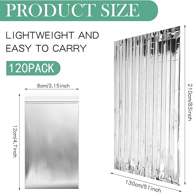 Macarrie 120 Pack Emergency Foil Thermal Blankets Silver Foil Survival Blanket Space Blanket Survival Kit for Outdoors, Camping, Hiking, Homeless, Survival or First Aid, Silver