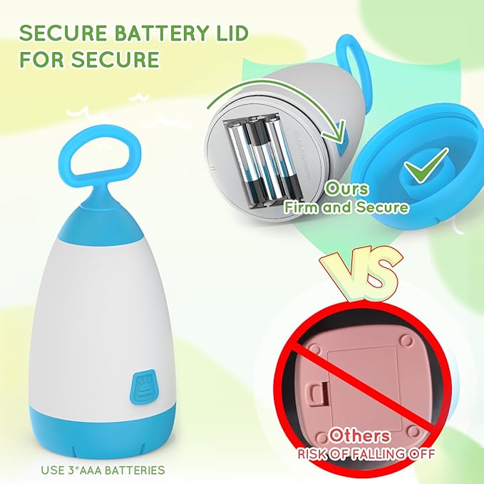 Kids Camping Lantern & Night Light Battery Powered (AAA Included), 360° Eye-Safe Light, IPX4 Waterproof with RGB Modes Portable for Outdoor, Emergency & Bedtime, Gift for Children (Blue)